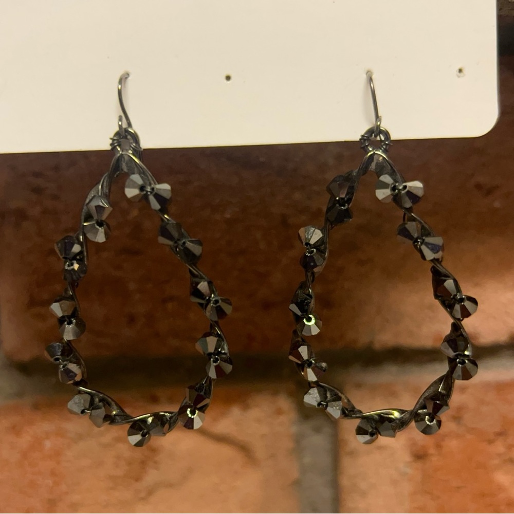 EXPRESS Black Shiny Beaded Tear Drop Shaped Earrings. DISCOUNTED SHIPPING
